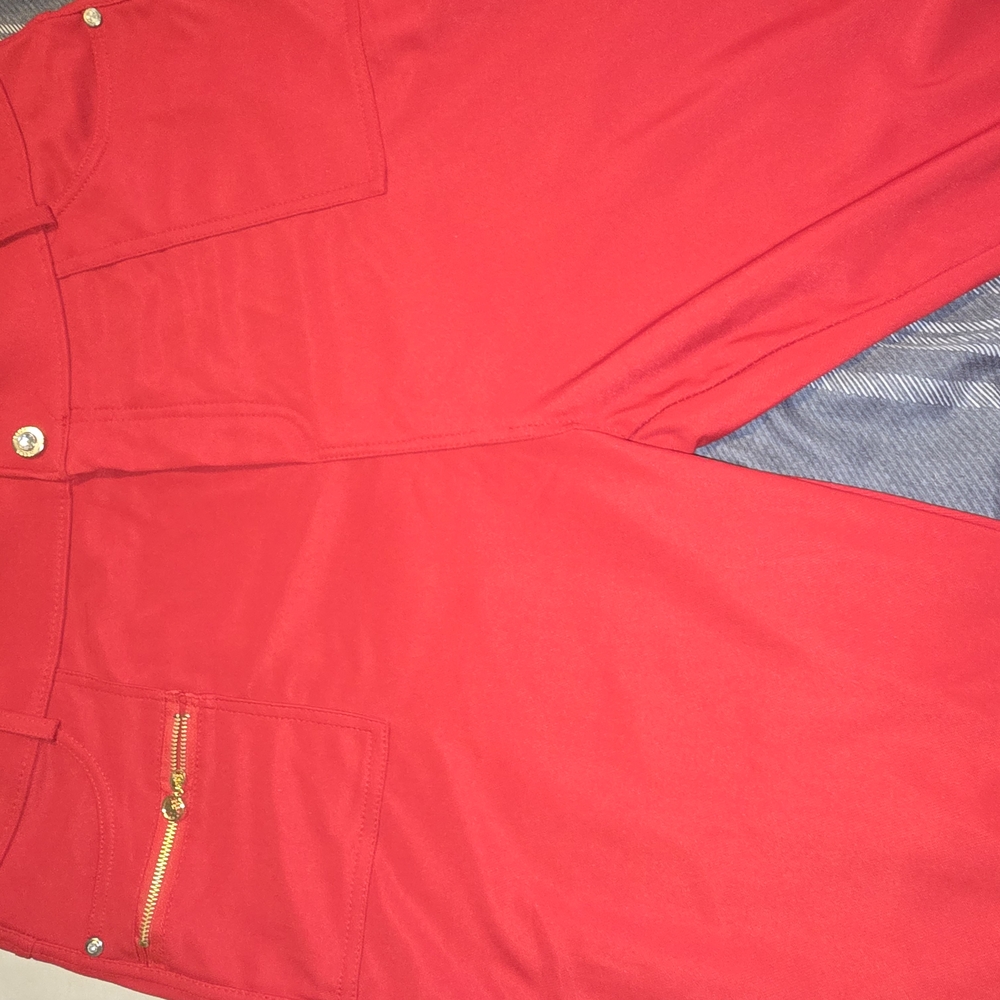 Vibrant Red Pants with Gold Zipper